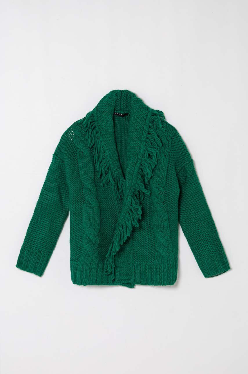 Sisley cardigan cu amestec de lână pentru copii culoarea verde, călduros Sisley cardigan cu amestec de lână pentru copii culoarea verde, călduros