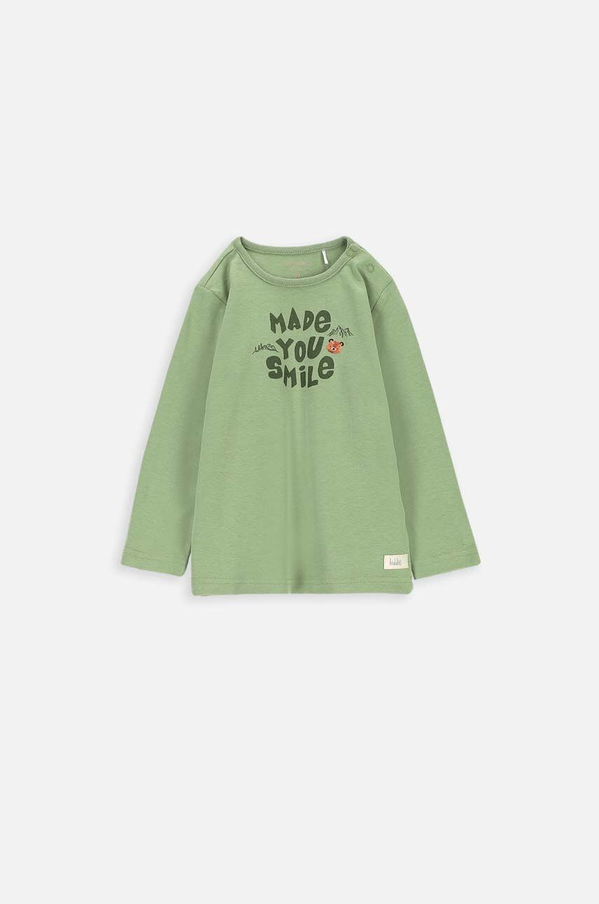Coccodrillo longsleeve din bumbac pentru bebeluși culoarea verde, cu imprimeu Coccodrillo longsleeve din bumbac pentru bebeluși culoarea verde, cu imprimeu