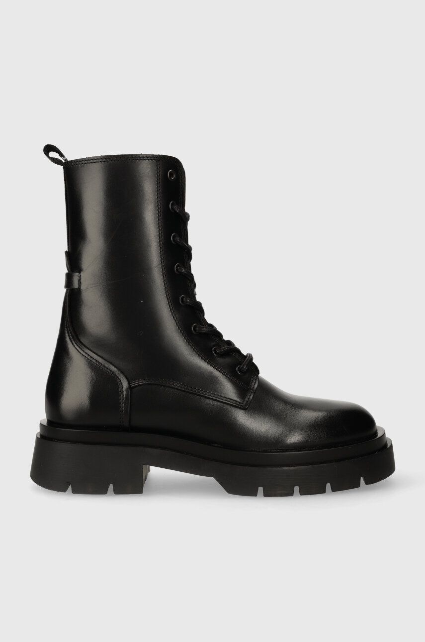 Gant cizme de piele Meghany femei, culoarea negru, cu toc plat, 27551404.G00 Gant cizme de piele Meghany femei, culoarea negru, cu toc plat, 27551404.G00