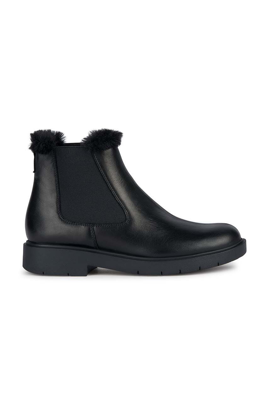 Geox ghete chelsea de piele D SPHERICA EC1 B femei, culoarea negru, cu toc plat, D36QRB 043BH C9999 Geox ghete chelsea de piele D SPHERICA EC1 B femei, culoarea negru, cu toc plat, D36QRB 043BH C9999
