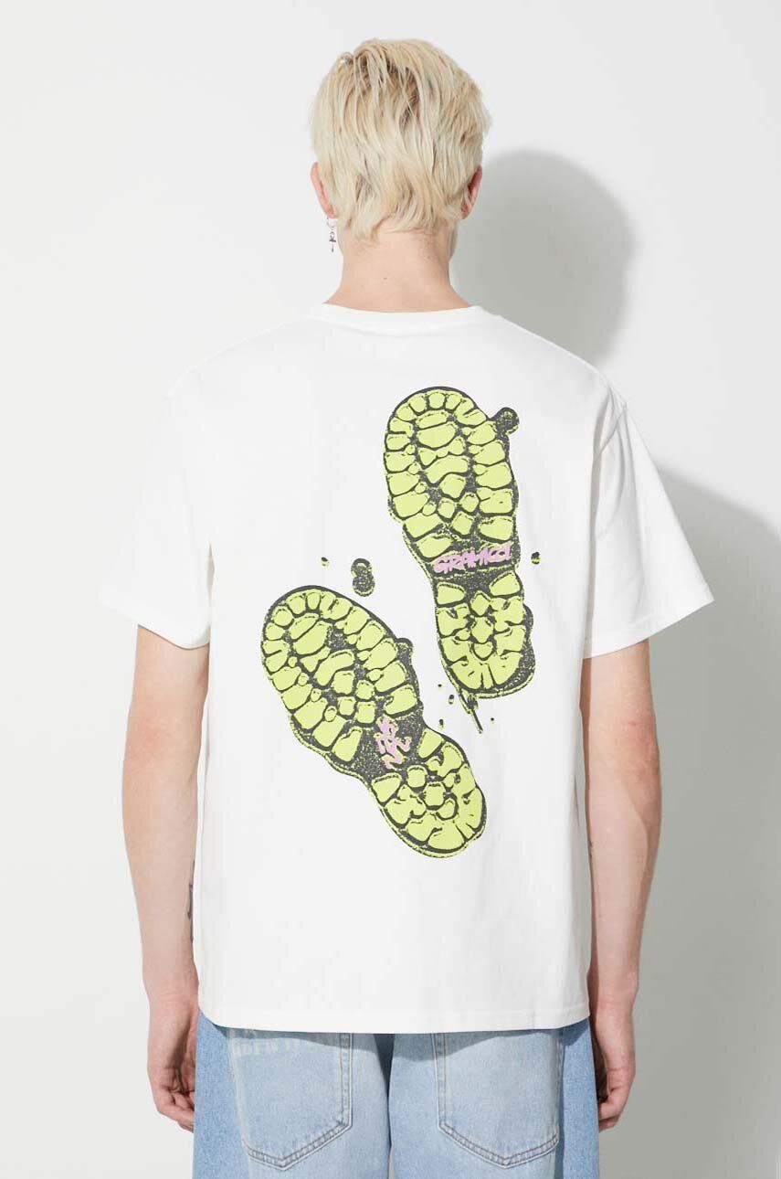 Gramicci tricou din bumbac Footprints Tee bărbați, culoarea alb, cu imprimeu, G3FU.T071 Gramicci tricou din bumbac Footprints Tee bărbați, culoarea alb, cu imprimeu, G3FU.T071