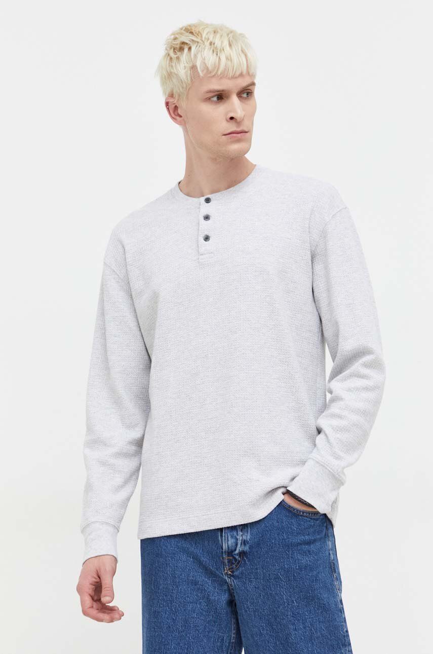 Abercrombie & Fitch longsleeve din bumbac culoarea gri, neted Abercrombie & Fitch longsleeve din bumbac culoarea gri, neted