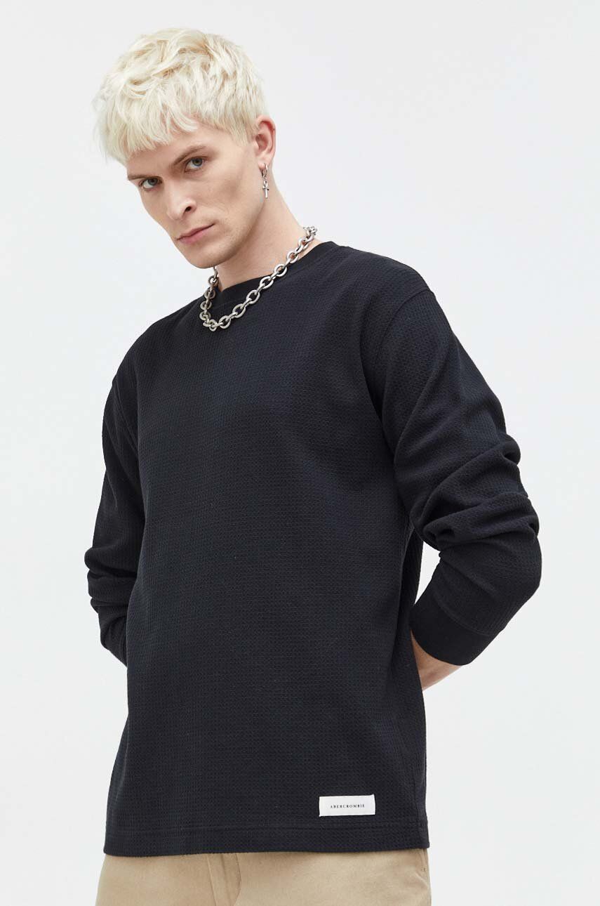 Abercrombie & Fitch longsleeve din bumbac culoarea negru, neted Abercrombie & Fitch longsleeve din bumbac culoarea negru, neted