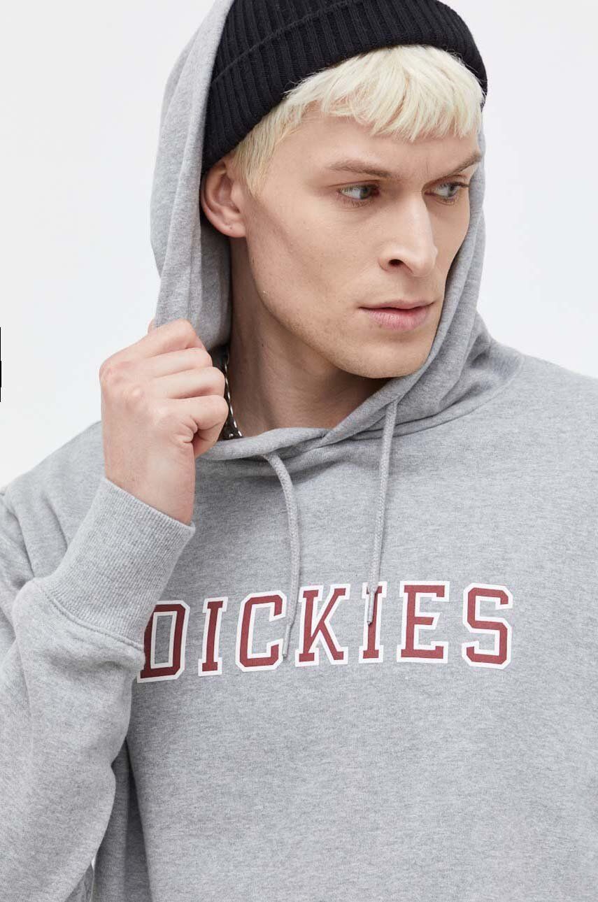 Dickies hanorac de bumbac barbati, culoarea gri, cu glugă, cu imprimeu Dickies hanorac de bumbac barbati, culoarea gri, cu glugă, cu imprimeu