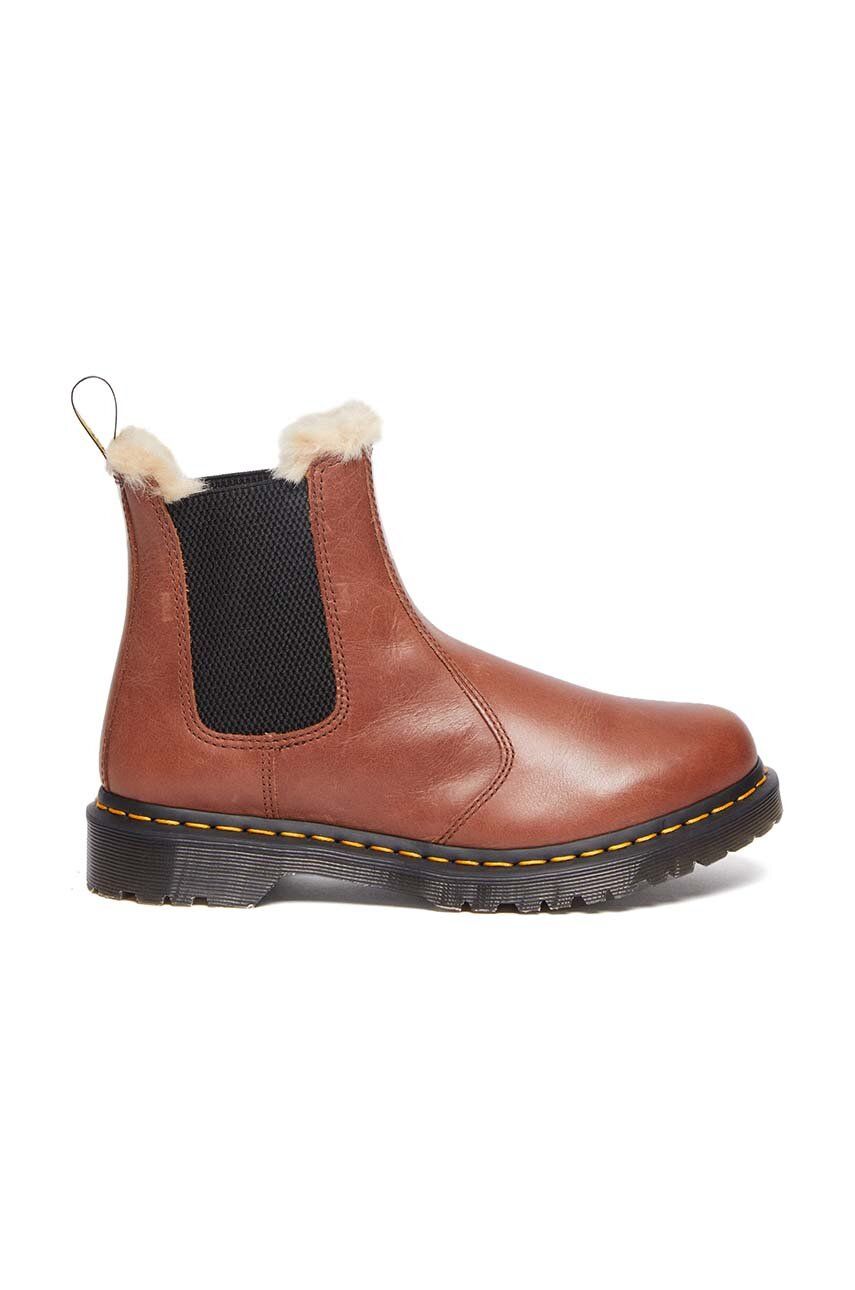 Dr. Martens ghete chelsea de piele 2976 Leonore femei, culoarea maro, cu toc plat, izolat, DM27784225 Dr. Martens ghete chelsea de piele 2976 Leonore femei, culoarea maro, cu toc plat, izolat, DM27784225