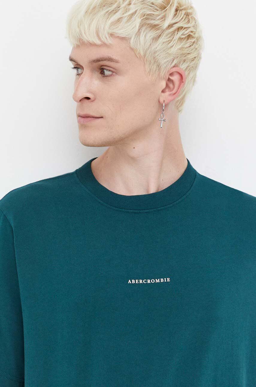 Abercrombie & Fitch tricou din bumbac barbati, culoarea verde, cu imprimeu Abercrombie & Fitch tricou din bumbac barbati, culoarea verde, cu imprimeu