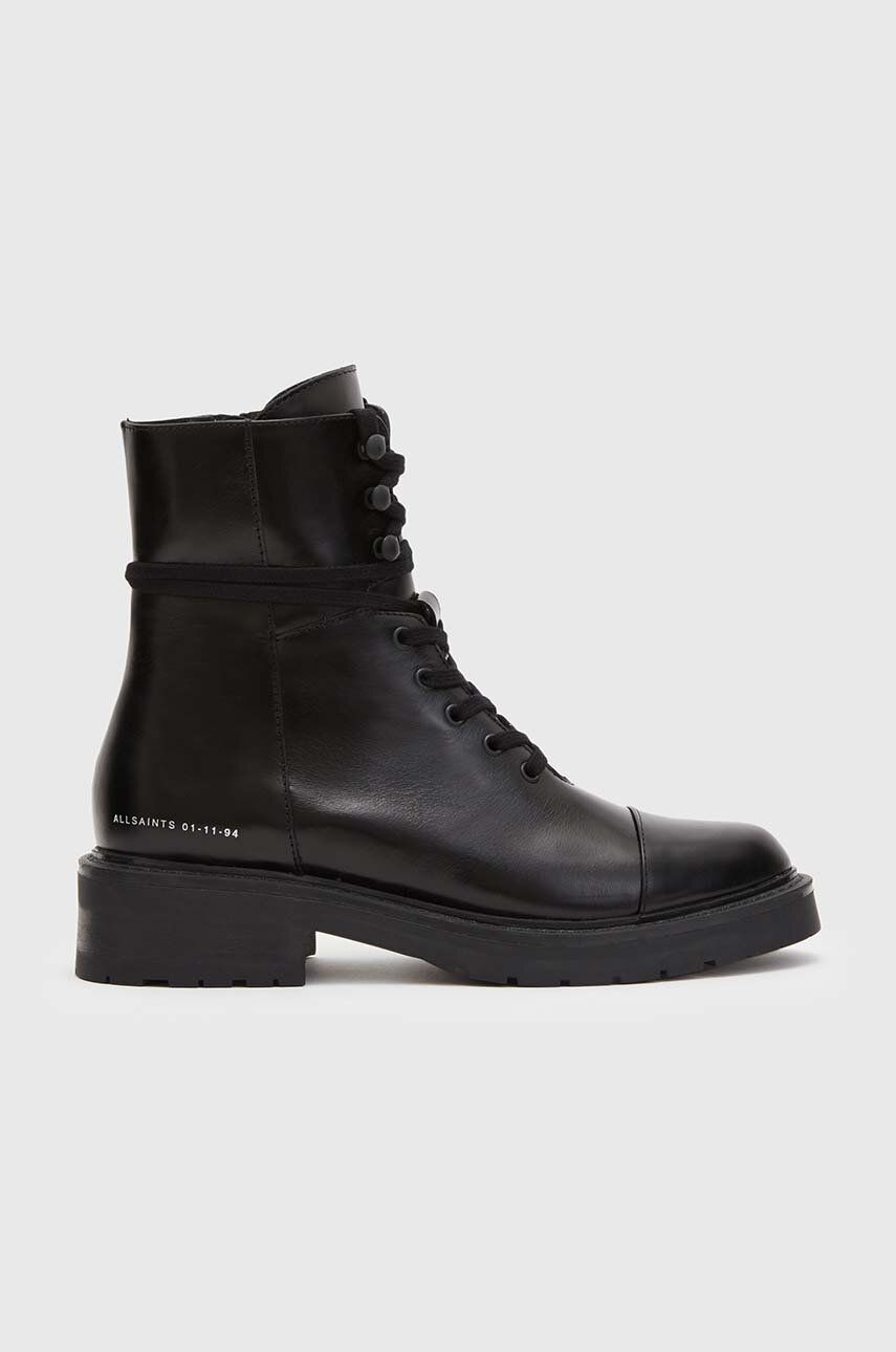 AllSaints cizme de piele Dusty femei, culoarea negru, cu toc plat, WF0048Z AllSaints cizme de piele Dusty femei, culoarea negru, cu toc plat, WF0048Z