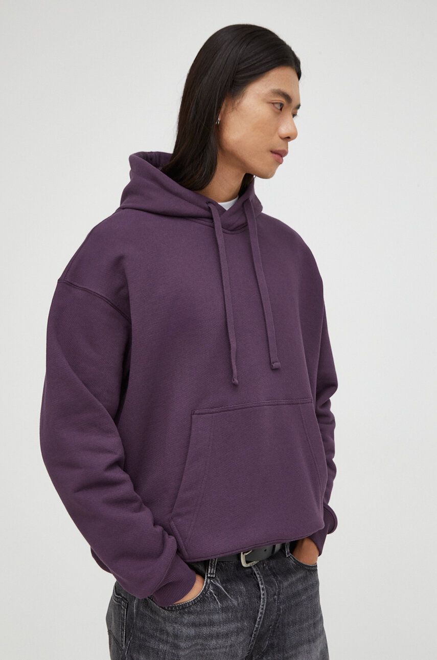 G-Star Raw hanorac de bumbac barbati, culoarea violet, cu glugă, neted G-Star Raw hanorac de bumbac barbati, culoarea violet, cu glugă, neted