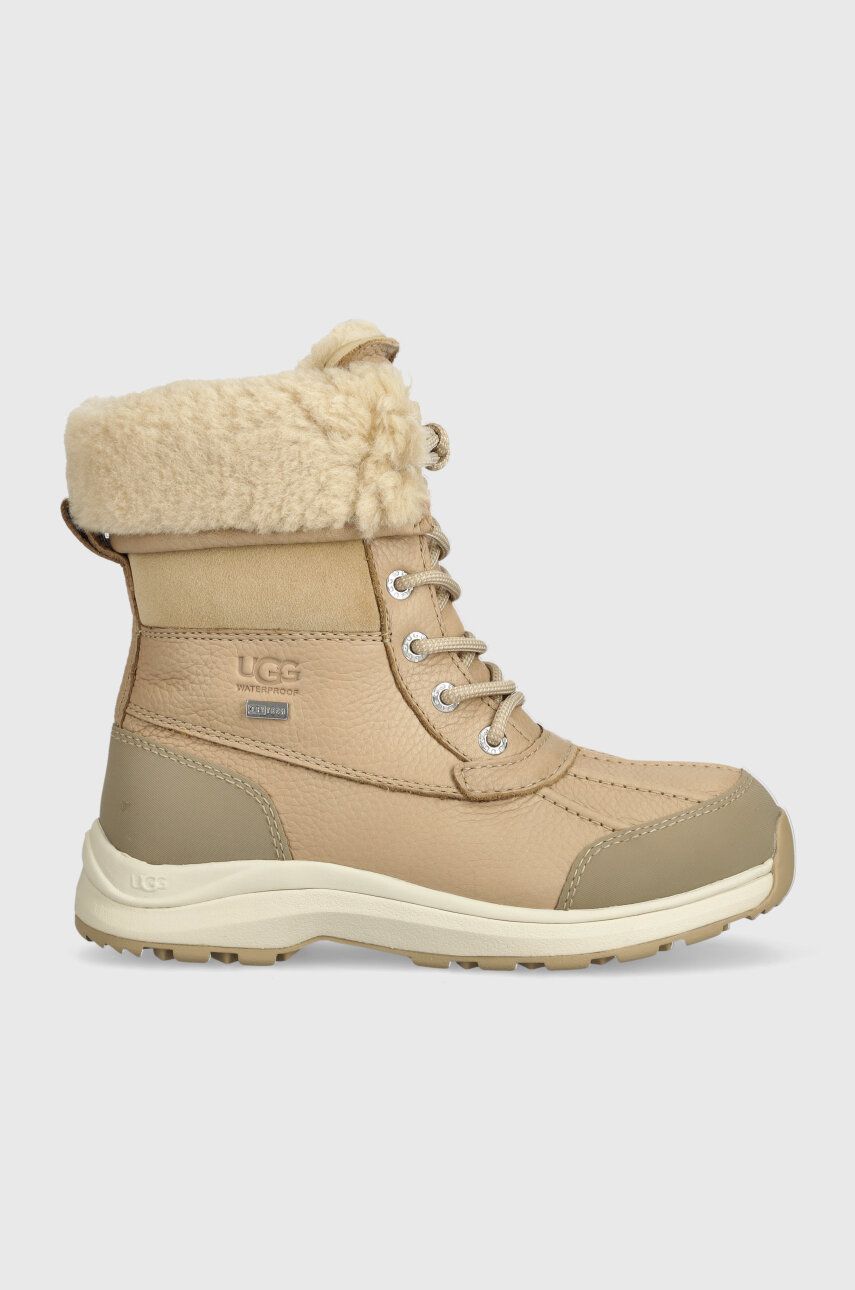UGG ghete de piele Adirondack Boot III femei, culoarea bej, cu toc plat, izolat, 1095141 UGG ghete de piele Adirondack Boot III femei, culoarea bej, cu toc plat, izolat, 1095141