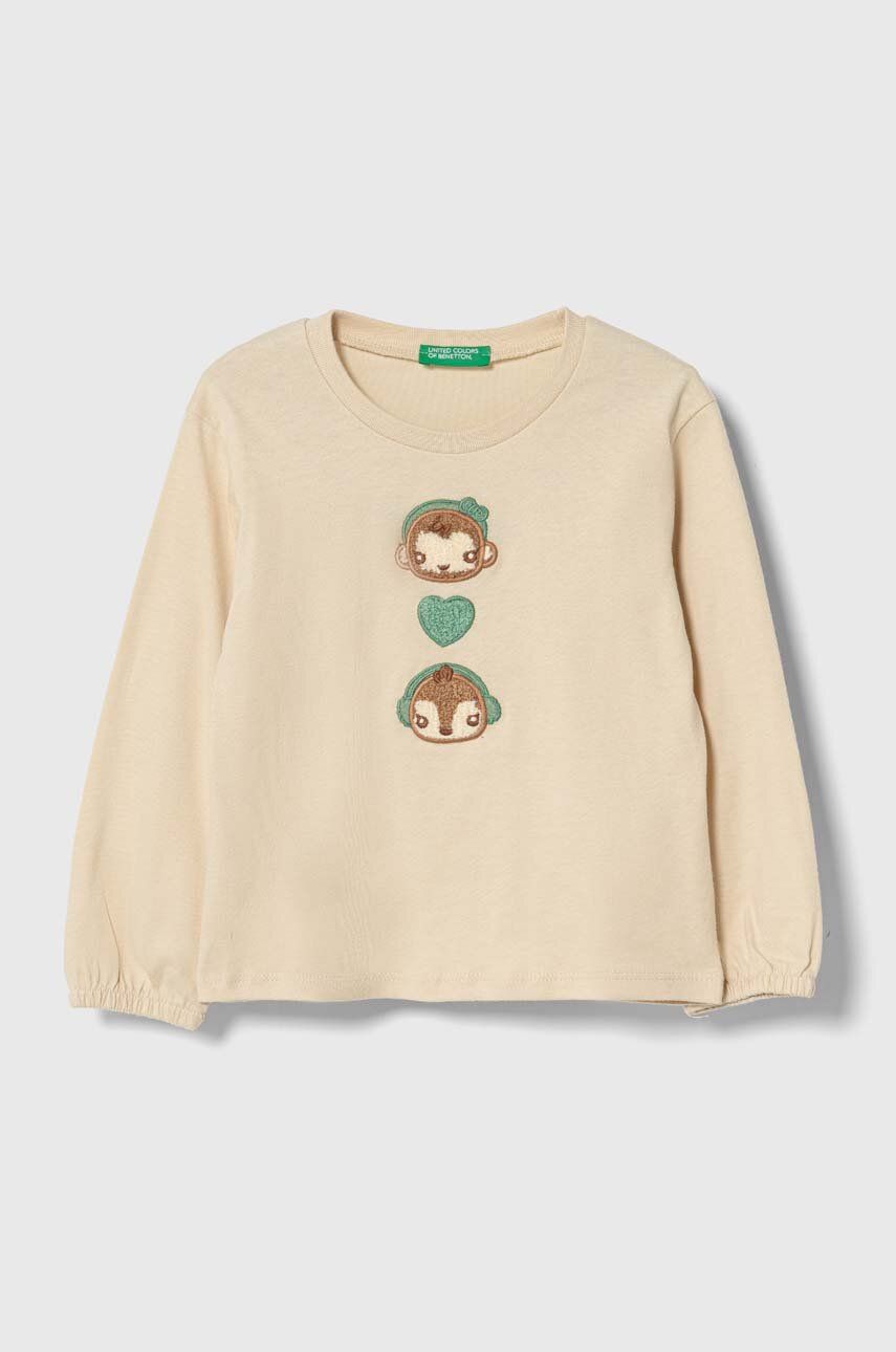 United Colors of Benetton longsleeve din bumbac pentru copii culoarea bej United Colors of Benetton longsleeve din bumbac pentru copii culoarea bej