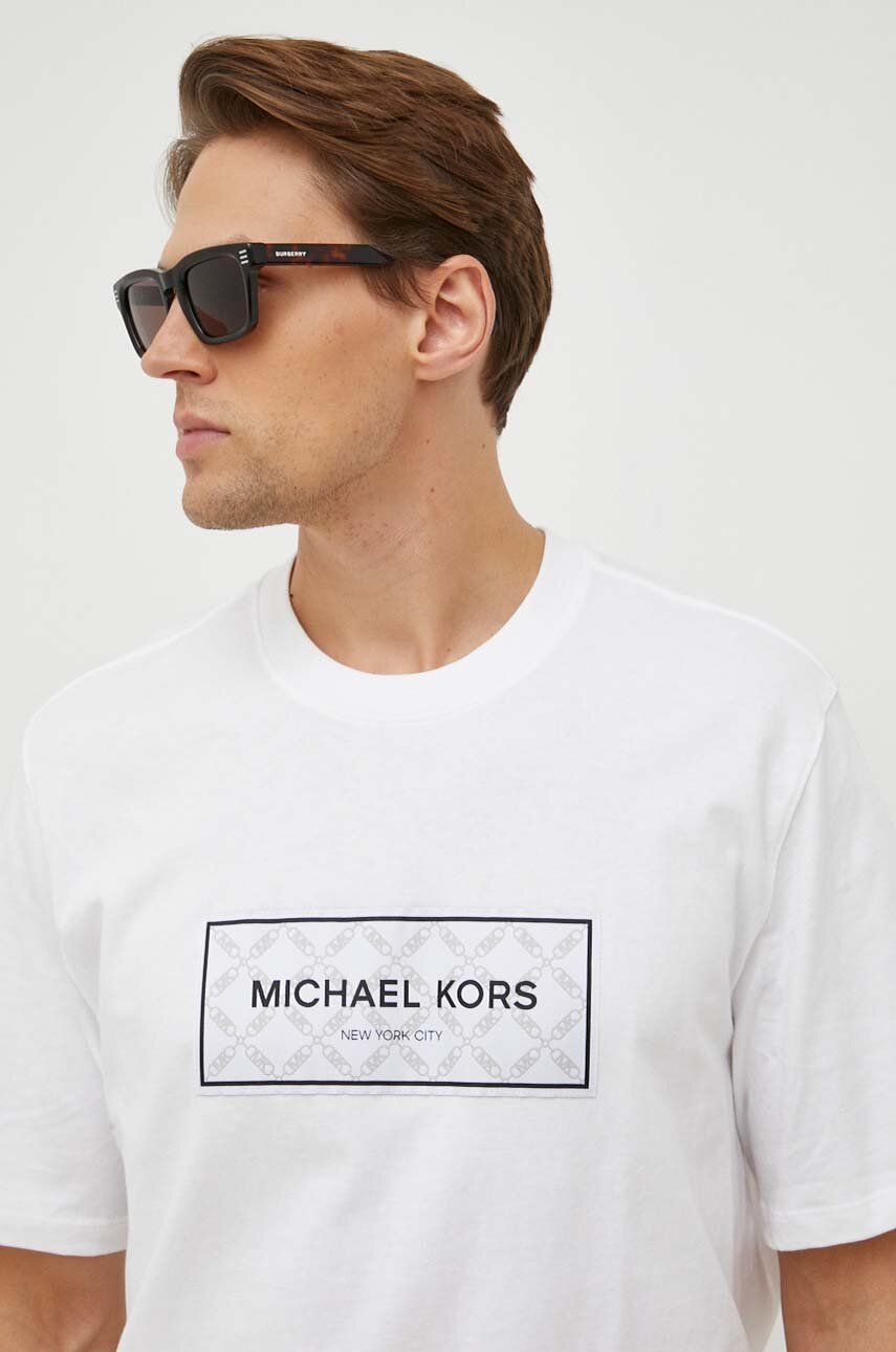 Michael Kors tricou din bumbac barbati, culoarea alb, cu imprimeu Michael Kors tricou din bumbac barbati, culoarea alb, cu imprimeu