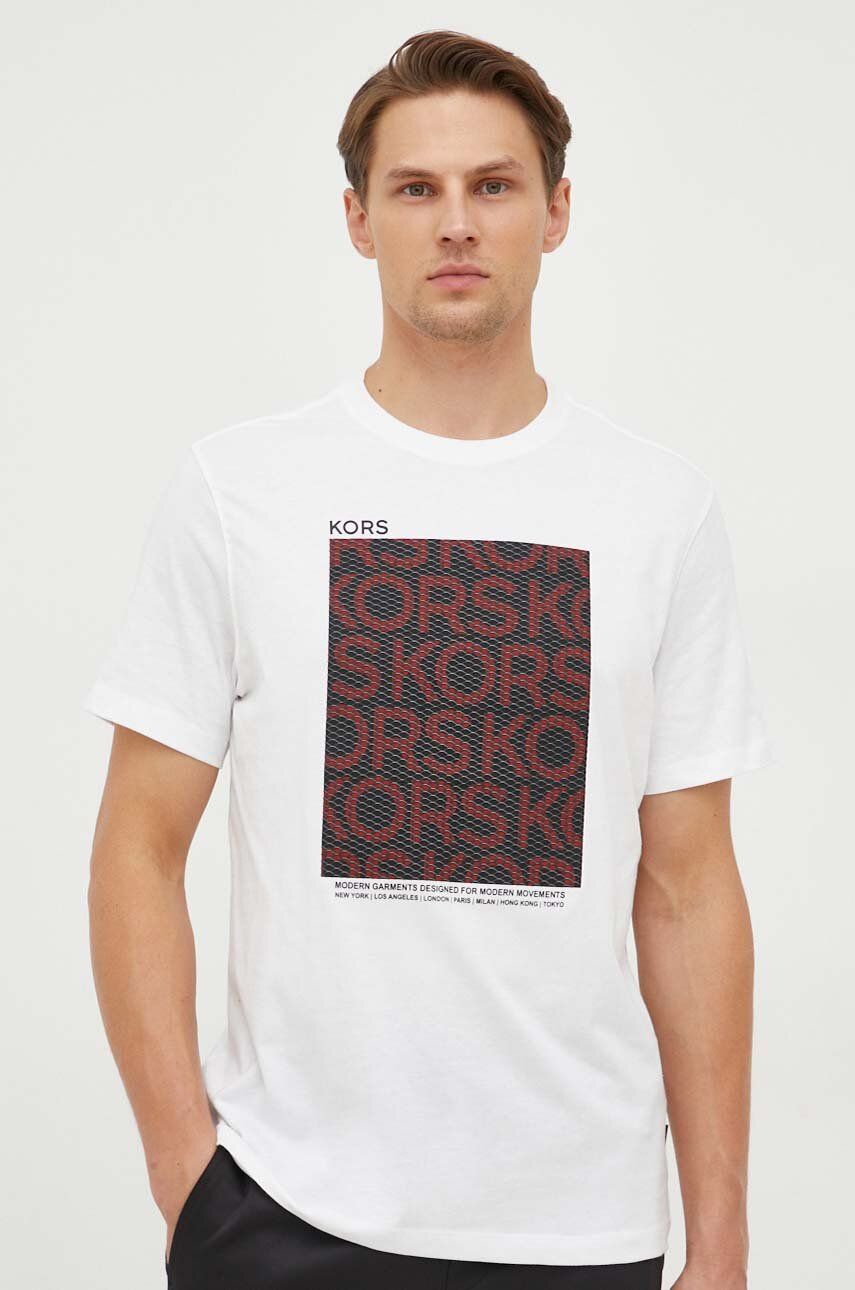 Michael Kors tricou din bumbac barbati, culoarea alb, cu imprimeu Michael Kors tricou din bumbac barbati, culoarea alb, cu imprimeu