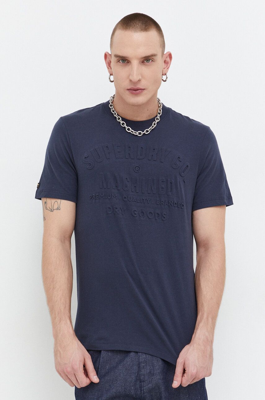 Superdry tricou din bumbac barbati, culoarea albastru marin, cu imprimeu Superdry tricou din bumbac barbati, culoarea albastru marin, cu imprimeu