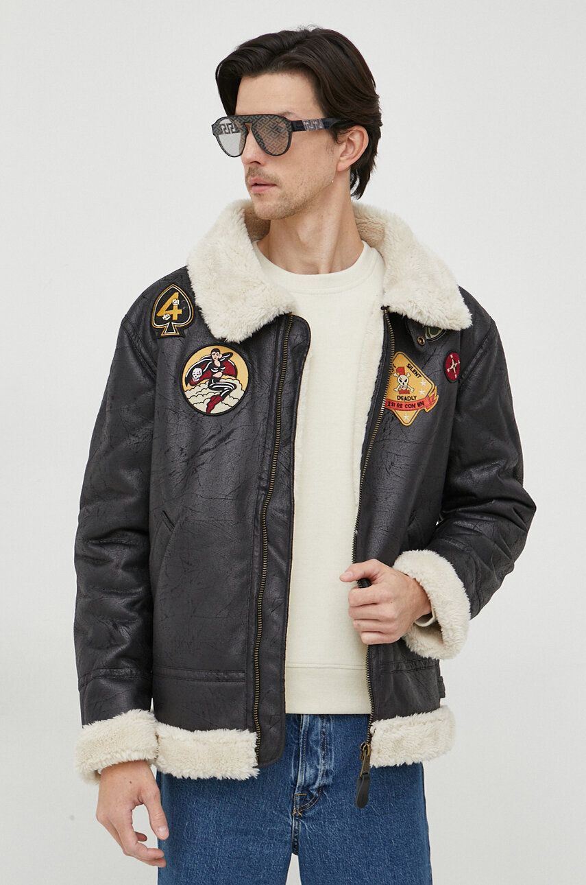 Alpha Industries geaca B3 FL Custom barbati, culoarea negru, de tranzitie Alpha Industries geaca B3 FL Custom barbati, culoarea negru, de tranzitie