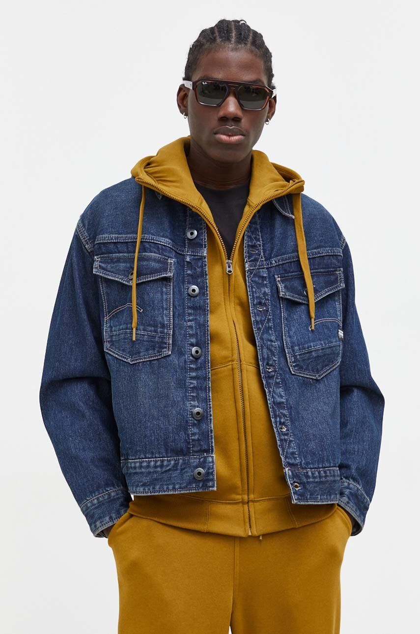 G-Star Raw geaca jeans barbati, culoarea albastru marin, de tranzitie G-Star Raw geaca jeans barbati, culoarea albastru marin, de tranzitie