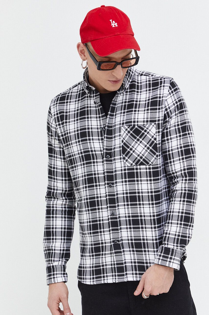 HUGO camasa din bumbac barbati, culoarea negru, cu guler button-down, regular HUGO camasa din bumbac barbati, culoarea negru, cu guler button-down, regular