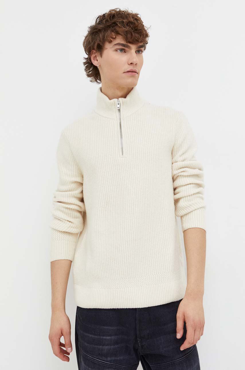 Abercrombie & Fitch pulover barbati, culoarea bej, cu turtleneck Abercrombie & Fitch pulover barbati, culoarea bej, cu turtleneck