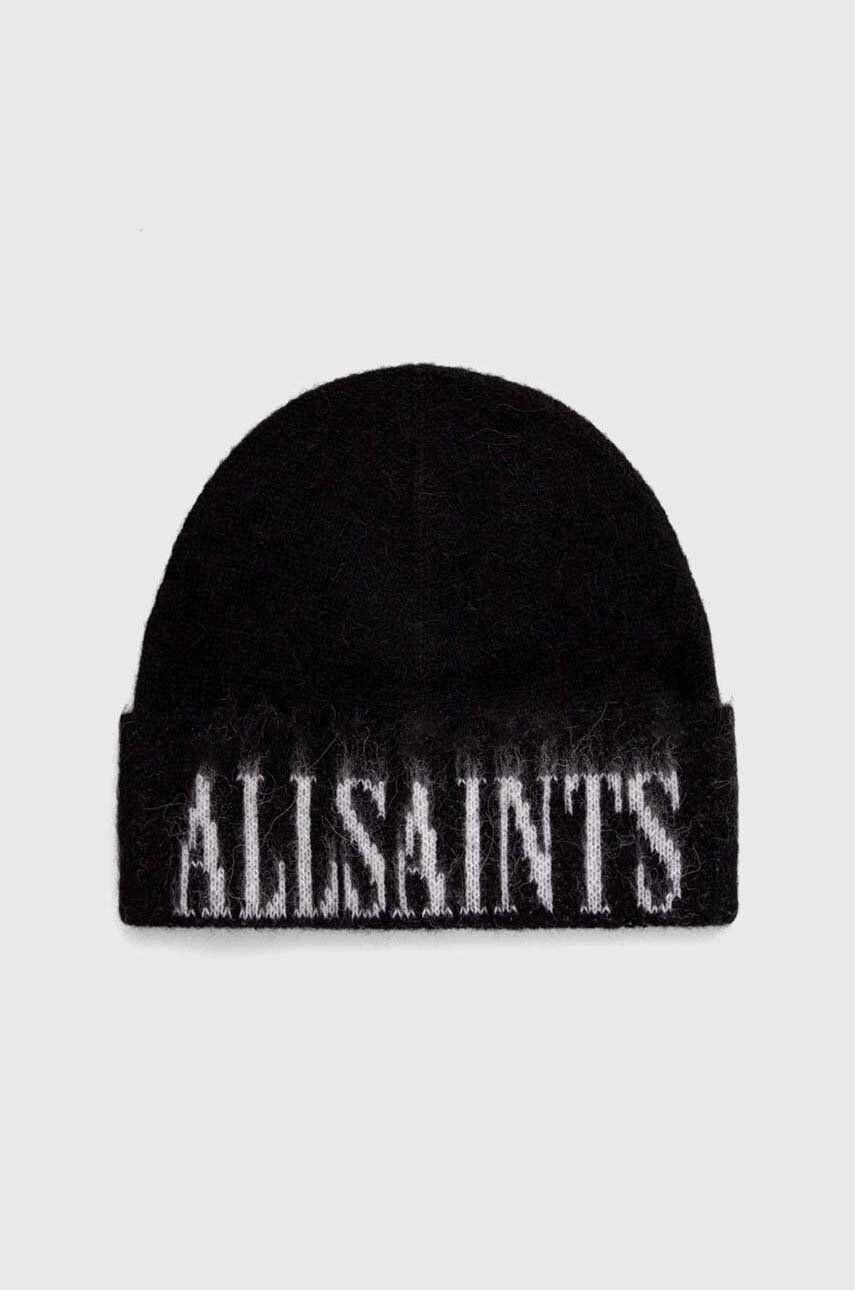 AllSaints caciula de lana culoarea negru, de lana, din tricot gros AllSaints caciula de lana culoarea negru, de lana, din tricot gros