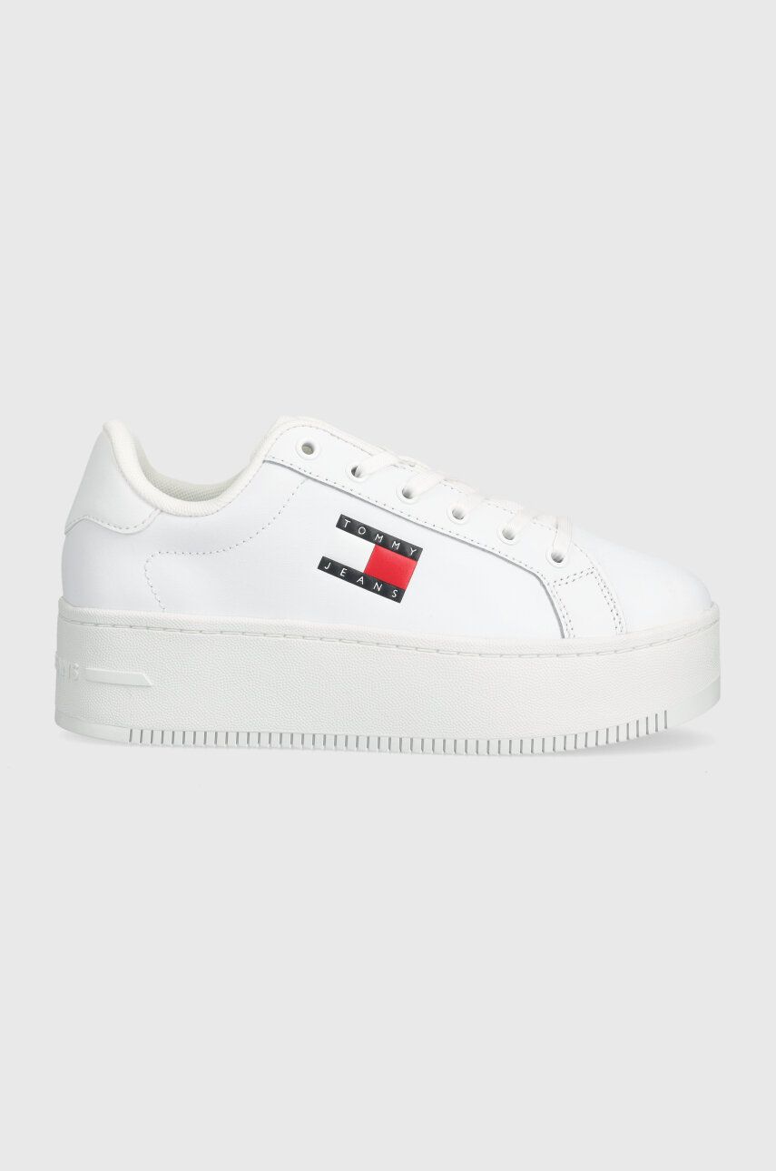 Tommy Jeans sneakers din piele TJW FLATFORM ESS culoarea alb, EN0EN02518 Tommy Jeans sneakers din piele TJW FLATFORM ESS culoarea alb, EN0EN02518