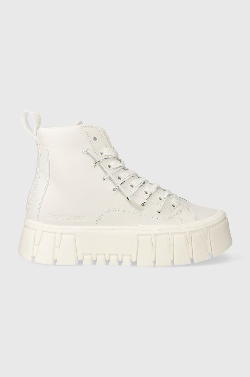 Tommy Jeans tenisi de piele TJW PLATFORM MC femei, culoarea alb, EN0EN02498 Tommy Jeans tenisi de piele TJW PLATFORM MC femei, culoarea alb, EN0EN02498