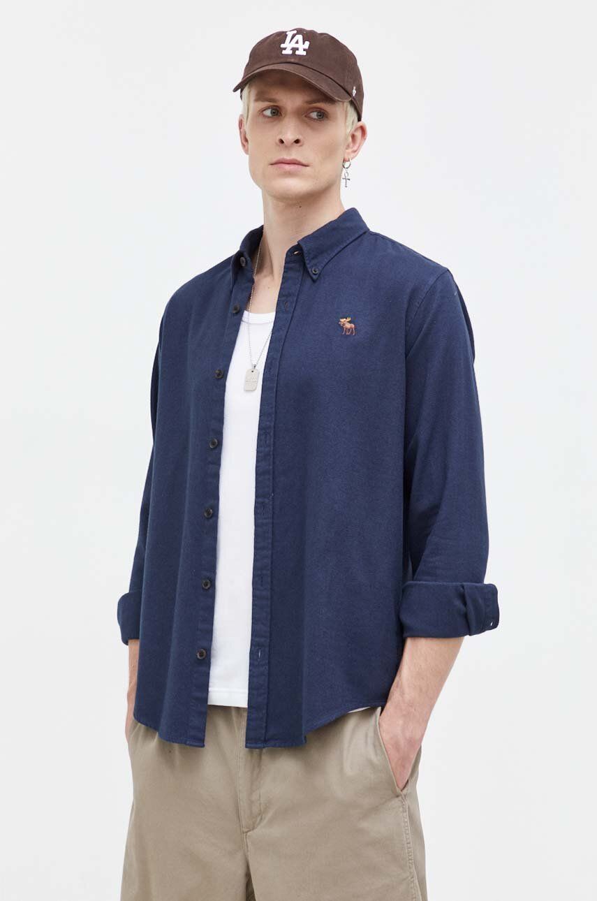 Abercrombie & Fitch camasa din bumbac barbati, culoarea albastru marin, cu guler button-down, regular Abercrombie & Fitch camasa din bumbac barbati, culoarea albastru marin, cu guler button-down, regular