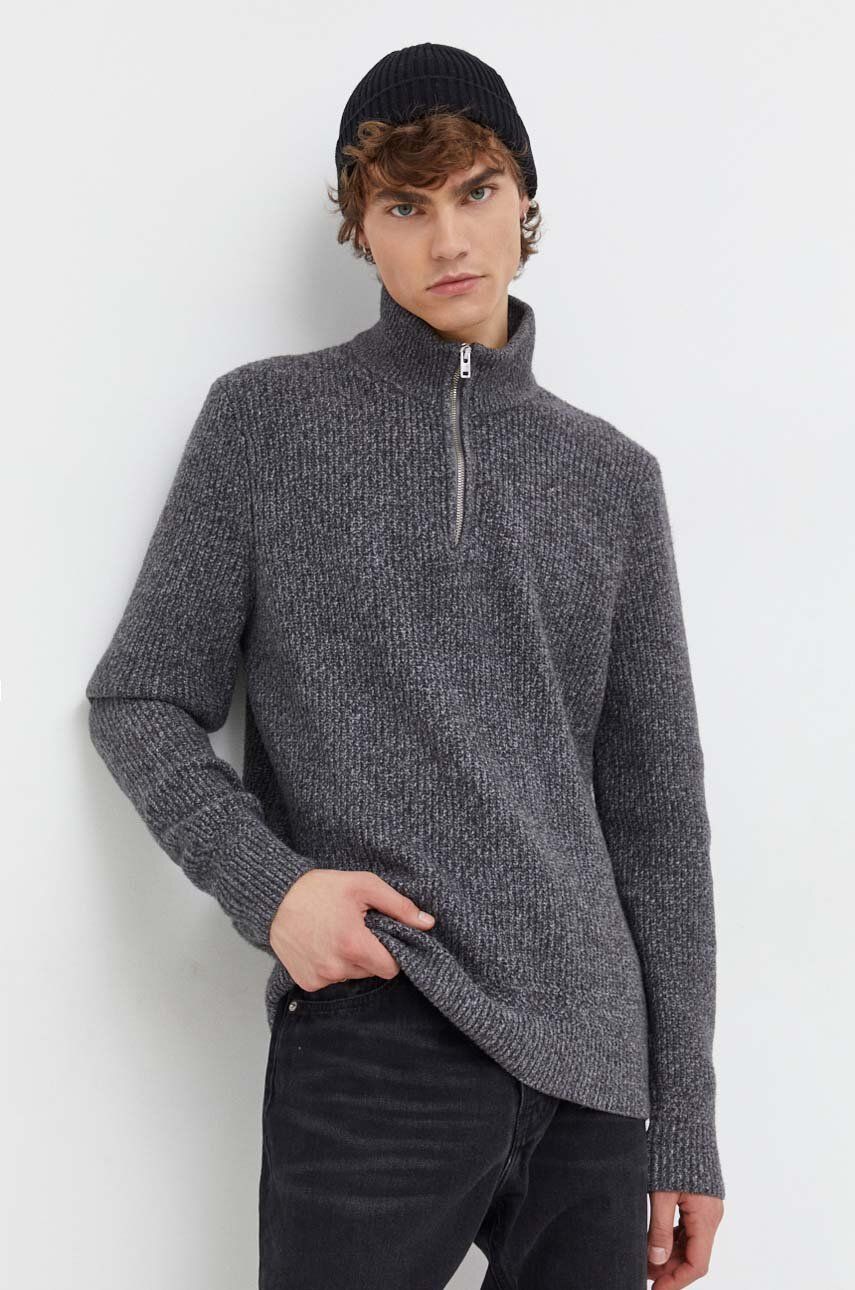 Abercrombie & Fitch pulover barbati, culoarea gri, cu turtleneck Abercrombie & Fitch pulover barbati, culoarea gri, cu turtleneck