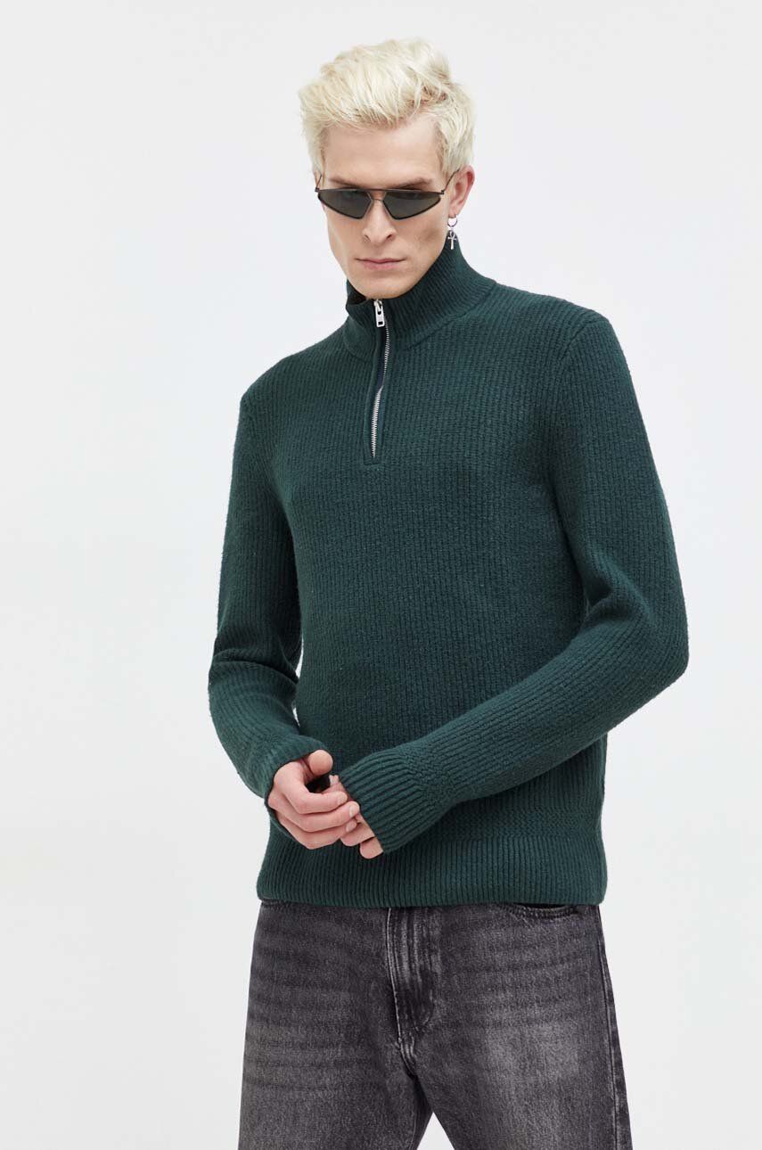 Abercrombie & Fitch pulover barbati, culoarea verde, cu turtleneck Abercrombie & Fitch pulover barbati, culoarea verde, cu turtleneck