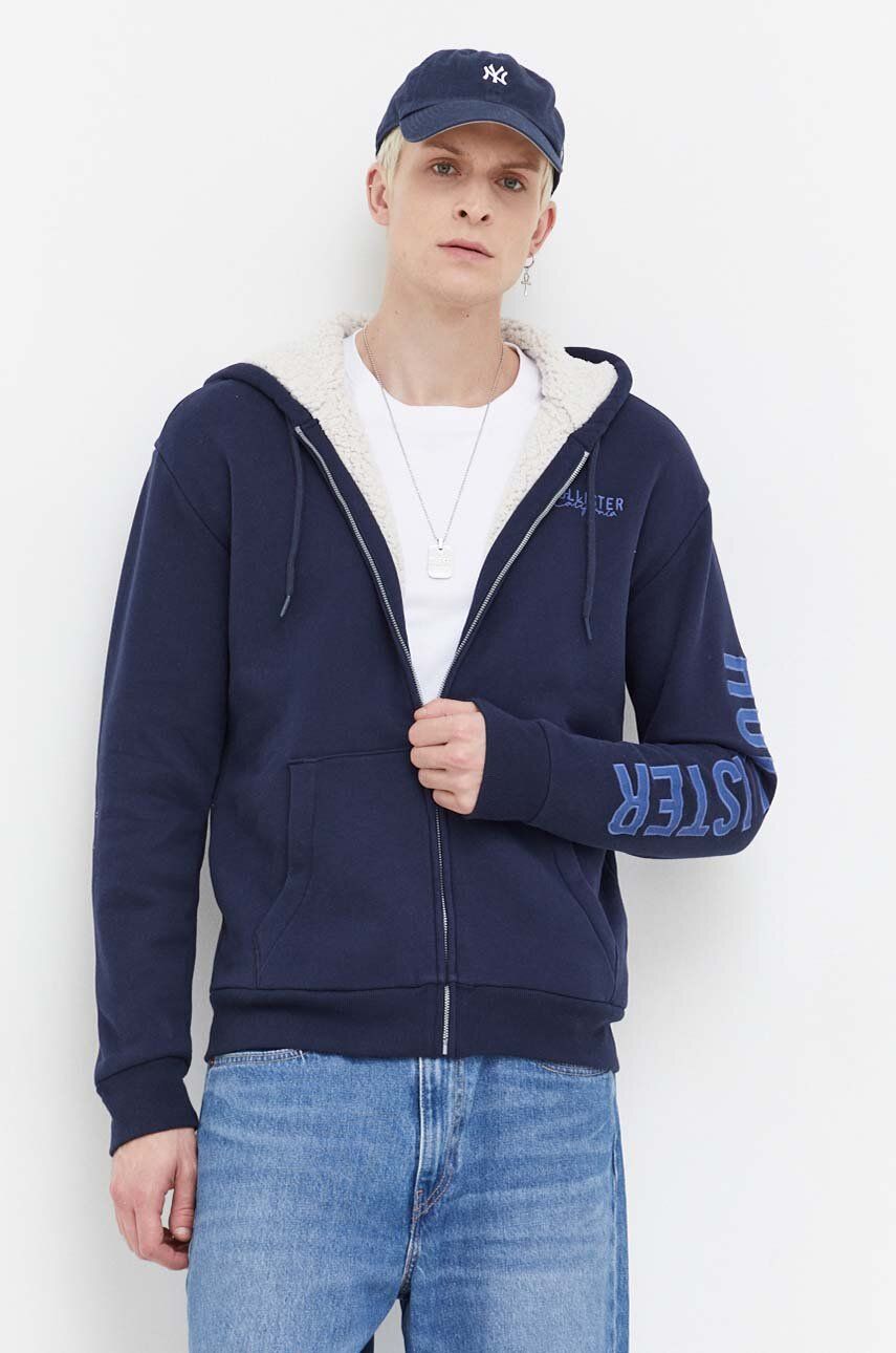 Hollister Co. bluza barbati, culoarea albastru marin, cu glugă, cu imprimeu Hollister Co. bluza barbati, culoarea albastru marin, cu glugă, cu imprimeu