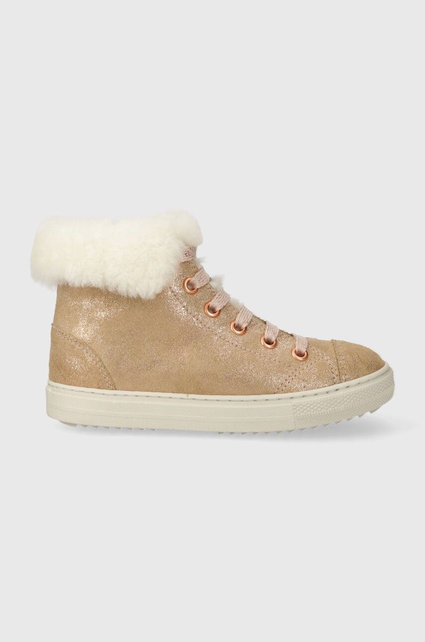 Pom D'api cizme de iarna pentru copii din piele intoarsa SWAG ZIP FUR culoarea bej Pom D'api cizme de iarna pentru copii din piele intoarsa SWAG ZIP FUR culoarea bej