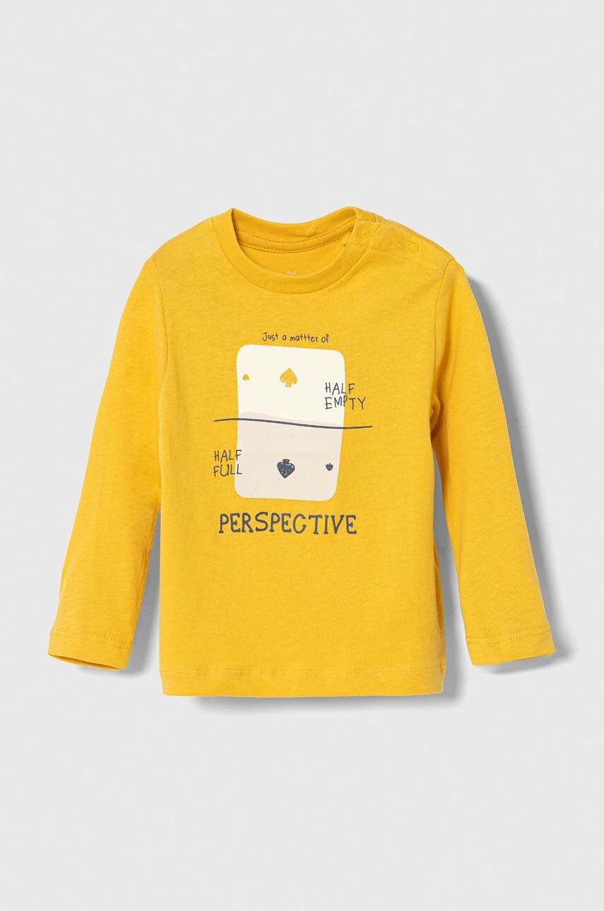 zippy longsleeve din bumbac pentru bebeluși culoarea galben, cu imprimeu zippy longsleeve din bumbac pentru bebeluși culoarea galben, cu imprimeu