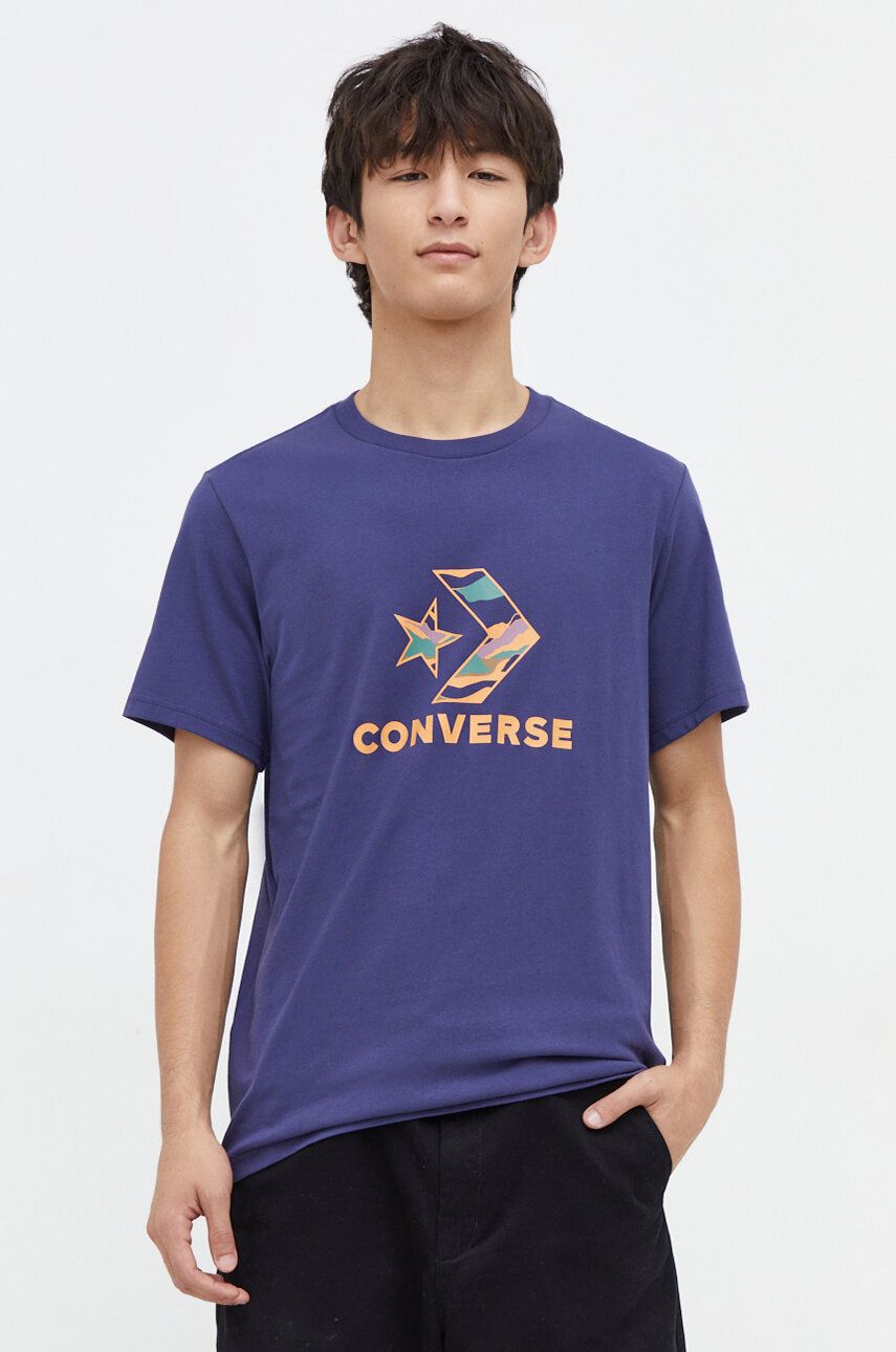 Converse tricou din bumbac barbati, culoarea albastru marin, cu imprimeu Converse tricou din bumbac barbati, culoarea albastru marin, cu imprimeu