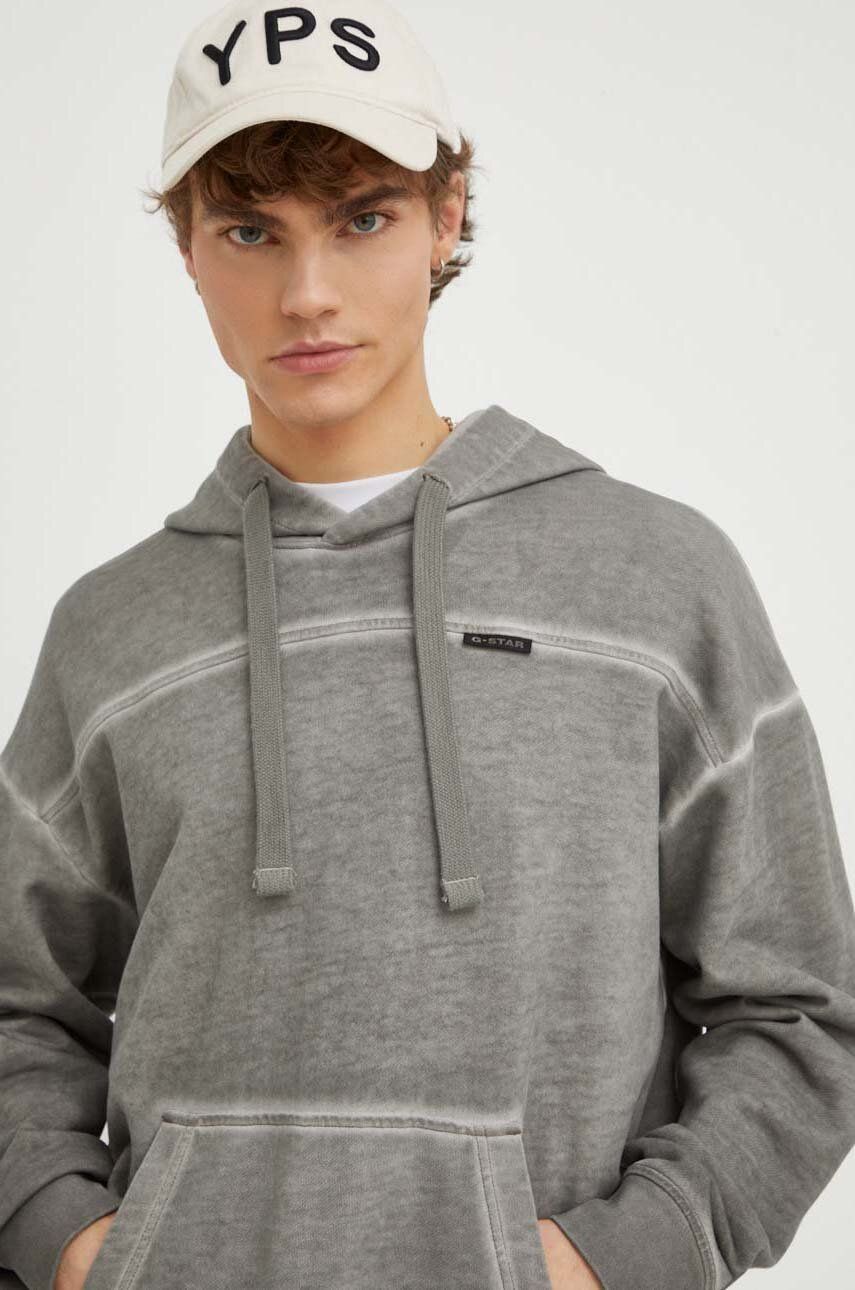 G-Star Raw hanorac de bumbac barbati, culoarea gri, cu glugă, neted G-Star Raw hanorac de bumbac barbati, culoarea gri, cu glugă, neted