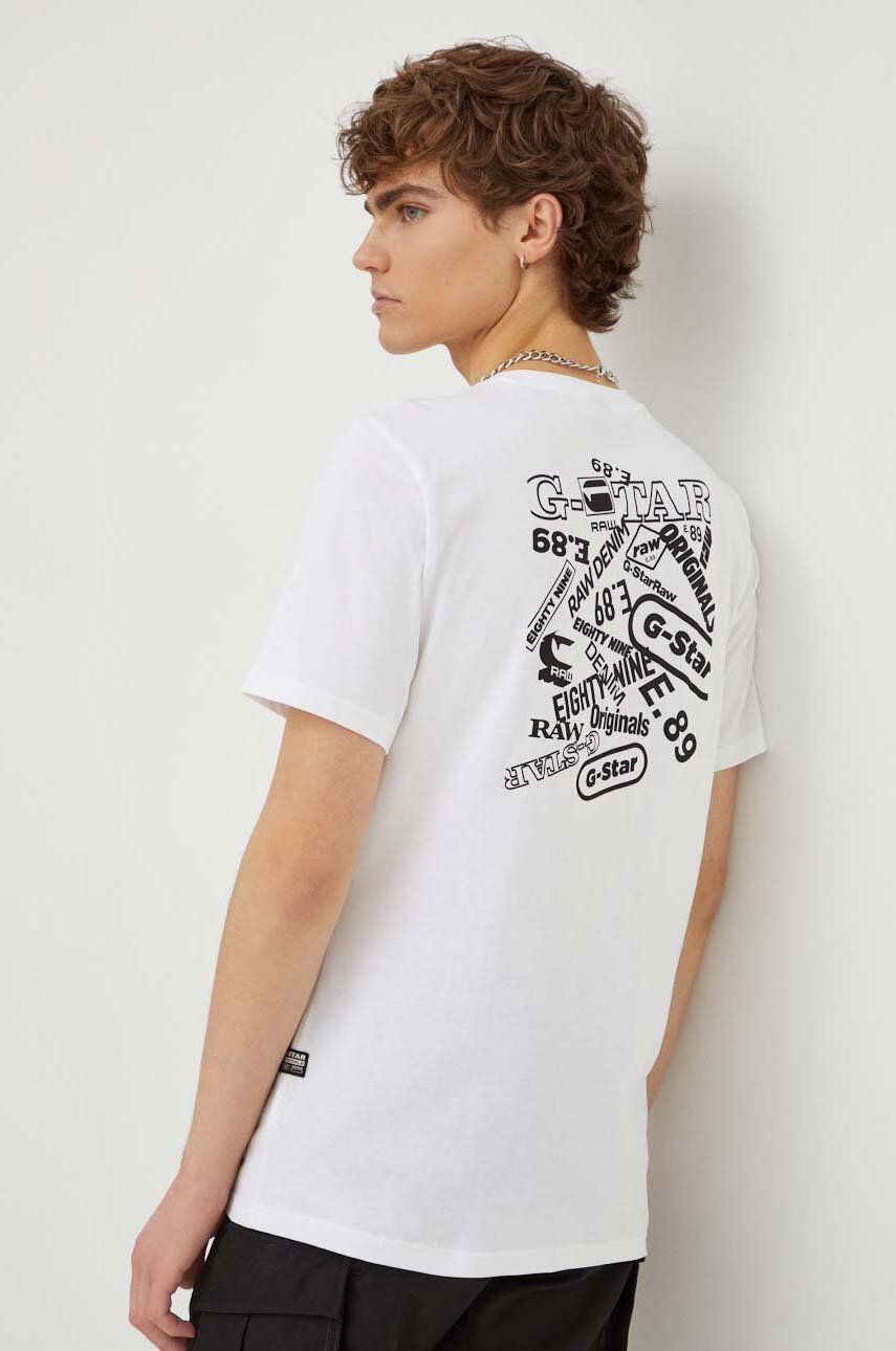 G-Star Raw tricou din bumbac barbati, culoarea alb, cu imprimeu G-Star Raw tricou din bumbac barbati, culoarea alb, cu imprimeu