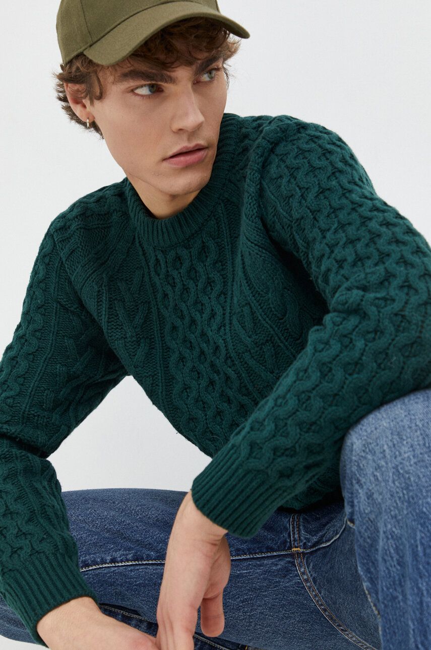 Abercrombie & Fitch pulover din amestec de lana barbati, culoarea verde Abercrombie & Fitch pulover din amestec de lana barbati, culoarea verde