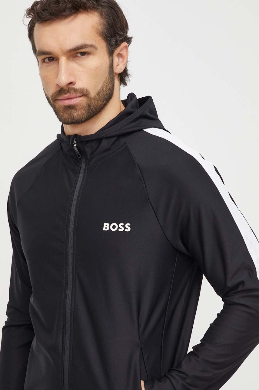 BOSS Green bluză bărbați, culoarea negru, cu glugă, imprimeu 50506162 BOSS Green bluză bărbați, culoarea negru, cu glugă, imprimeu 50506162