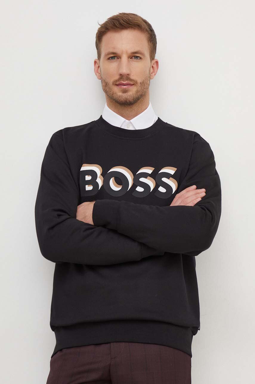 BOSS hanorac de bumbac bărbați, culoarea negru, cu imprimeu 50507939 BOSS hanorac de bumbac bărbați, culoarea negru, cu imprimeu 50507939