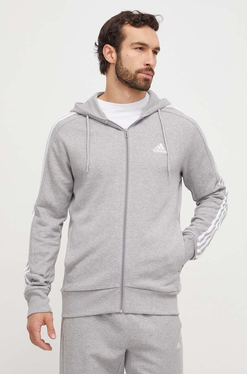 adidas hanorac de bumbac bărbați, culoarea gri, cu glugă, melanj IC9833 adidas hanorac de bumbac bărbați, culoarea gri, cu glugă, melanj IC9833