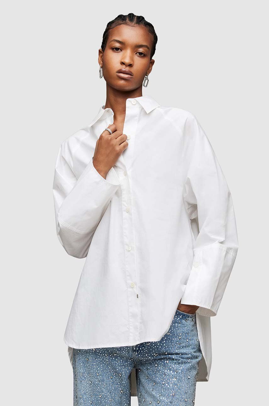 AllSaints camasa din bumbac Evie femei, culoarea alb, cu guler clasic, relaxed AllSaints camasa din bumbac Evie femei, culoarea alb, cu guler clasic, relaxed