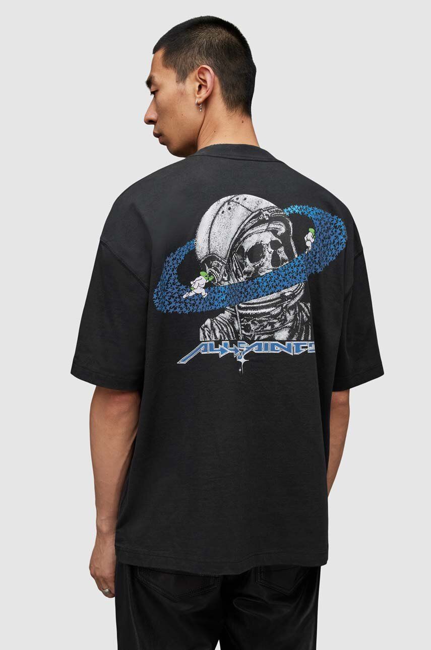 AllSaints tricou din bumbac Saturnalien barbati, culoarea negru, cu imprimeu AllSaints tricou din bumbac Saturnalien barbati, culoarea negru, cu imprimeu