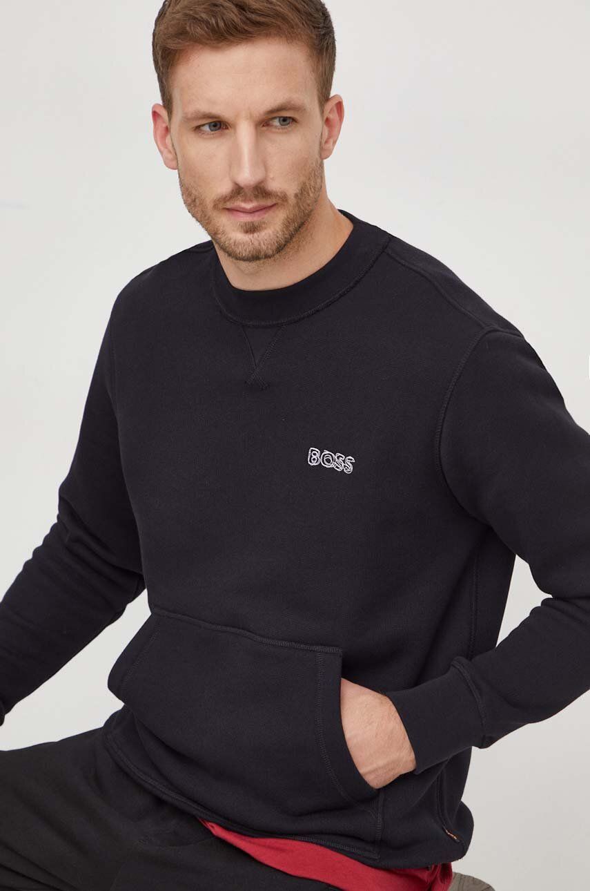 BOSS Orange hanorac de bumbac bărbați, culoarea negru, cu imprimeu 50510368 BOSS Orange hanorac de bumbac bărbați, culoarea negru, cu imprimeu 50510368