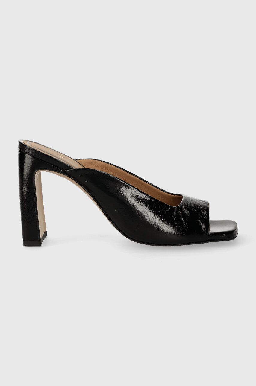 BOSS slapi de piele Rose femei, culoarea negru, cu toc drept, 50512968 BOSS slapi de piele Rose femei, culoarea negru, cu toc drept, 50512968