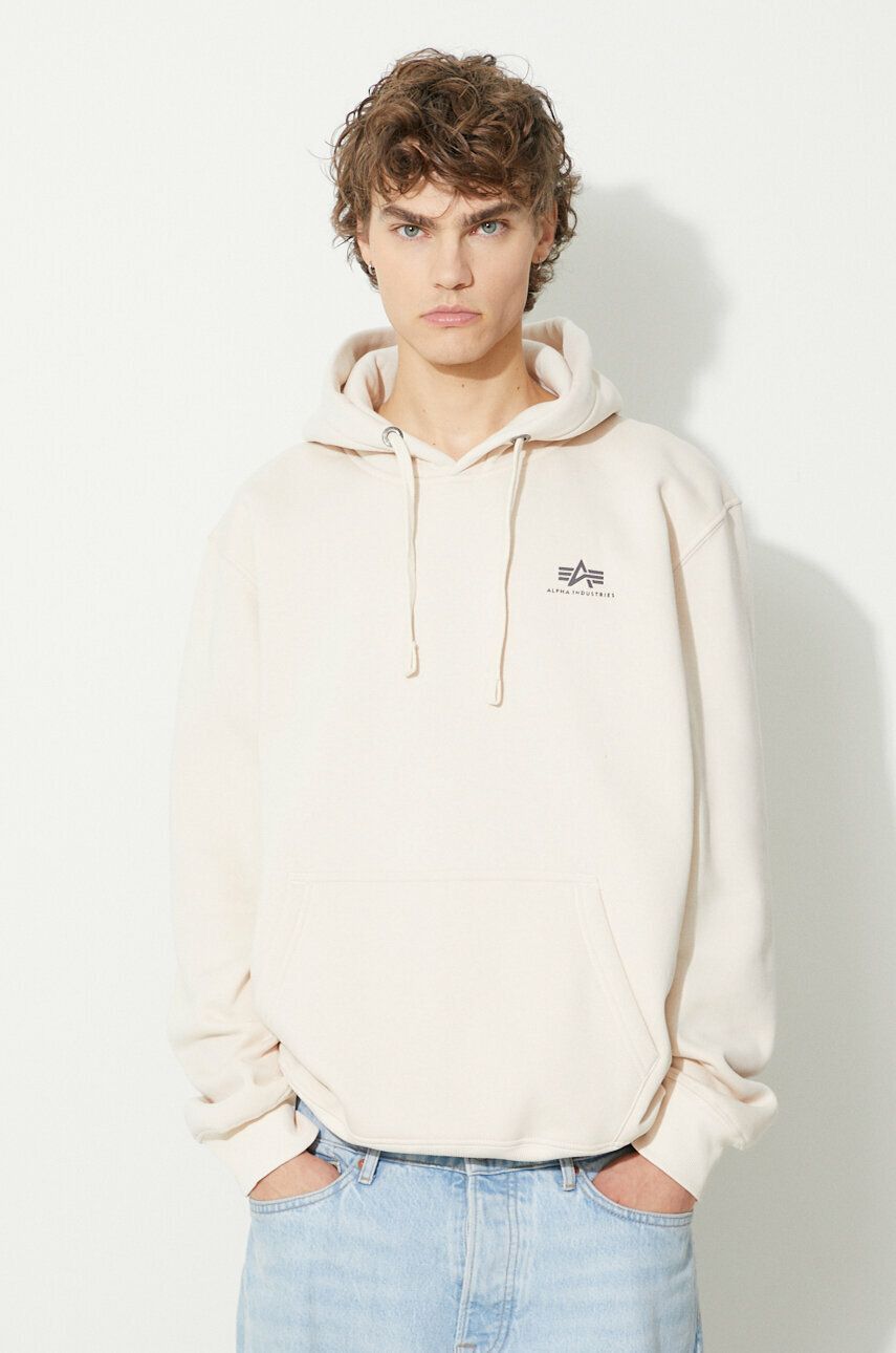 Alpha Industries bluză Basic Hoody Small Logo bărbați, culoarea alb, cu glugă, cu imprimeu 196318.578-white Alpha Industries bluză Basic Hoody Small Logo bărbați, culoarea alb, cu glugă, cu imprimeu 196318.578-white