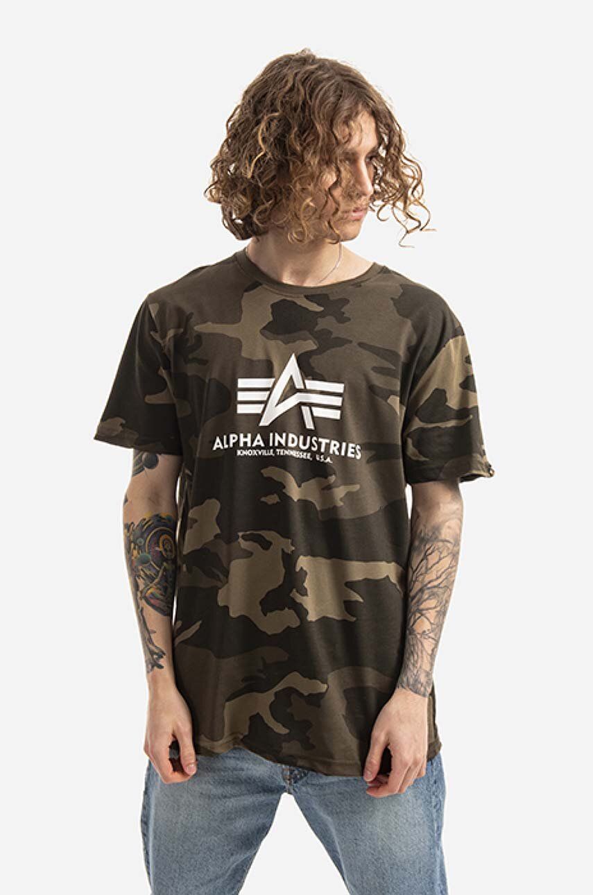 Alpha Industries tricou Basic bărbați, culoarea verde, cu model 100501C.239-green Alpha Industries tricou Basic bărbați, culoarea verde, cu model 100501C.239-green