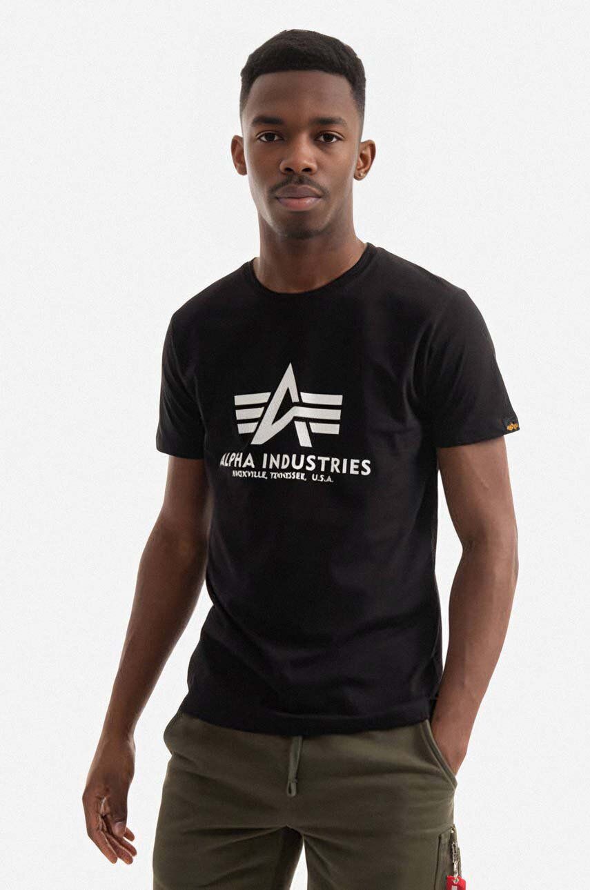 Alpha Industries tricou din bumbac Basic T-Shirt culoarea negru, cu imprimeu 100501.03-black Alpha Industries tricou din bumbac Basic T-Shirt culoarea negru, cu imprimeu 100501.03-black