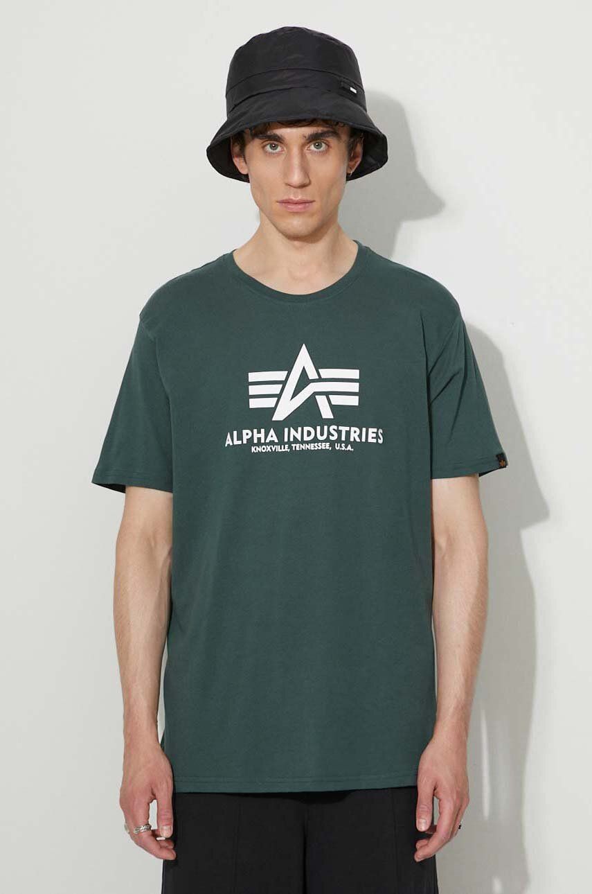 Alpha Industries tricou din bumbac Basic T-Shirt culoarea verde, cu imprimeu 100501.610-green Alpha Industries tricou din bumbac Basic T-Shirt culoarea verde, cu imprimeu 100501.610-green