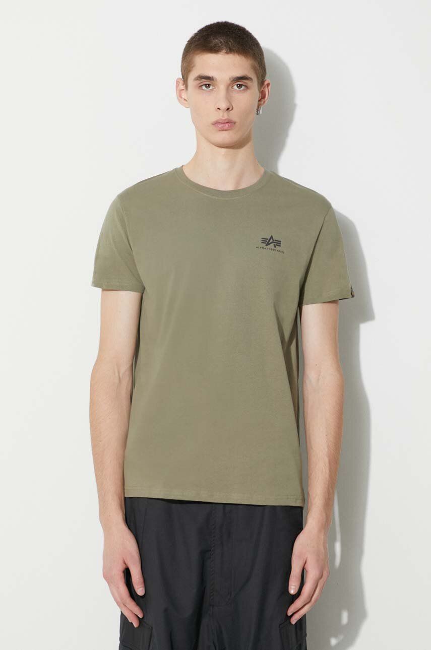 Alpha Industries tricou din bumbac Basic T Small Logo culoarea verde, uni 188505.11-green Alpha Industries tricou din bumbac Basic T Small Logo culoarea verde, uni 188505.11-green