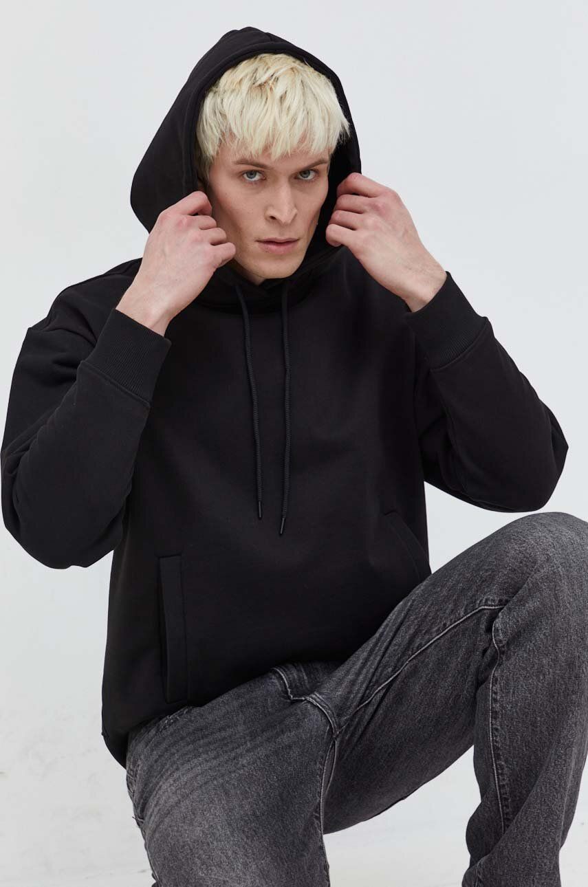 HUGO hanorac de bumbac bărbați, culoarea negru, cu glugă, uni 50507504 HUGO hanorac de bumbac bărbați, culoarea negru, cu glugă, uni 50507504