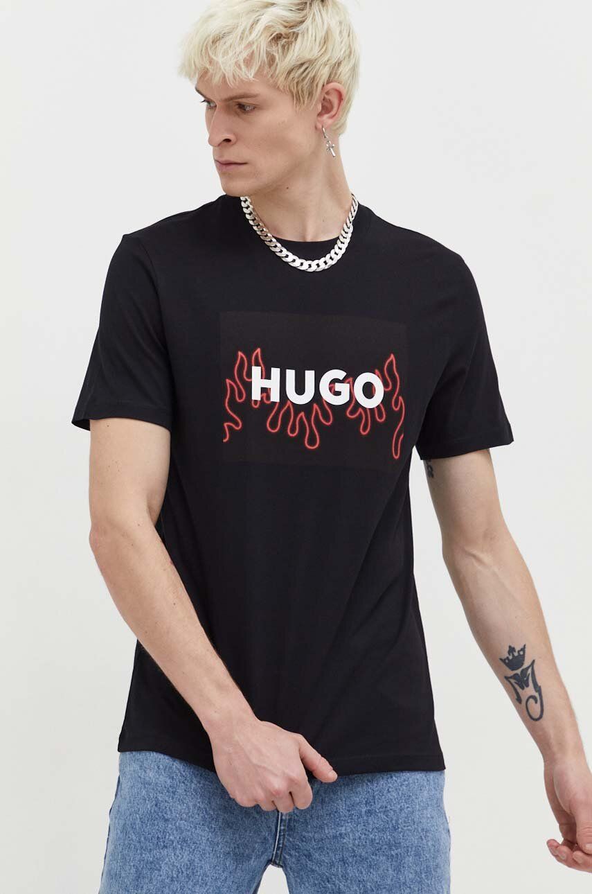 HUGO tricou din bumbac bărbați, culoarea negru, cu imprimeu 50506989 HUGO tricou din bumbac bărbați, culoarea negru, cu imprimeu 50506989