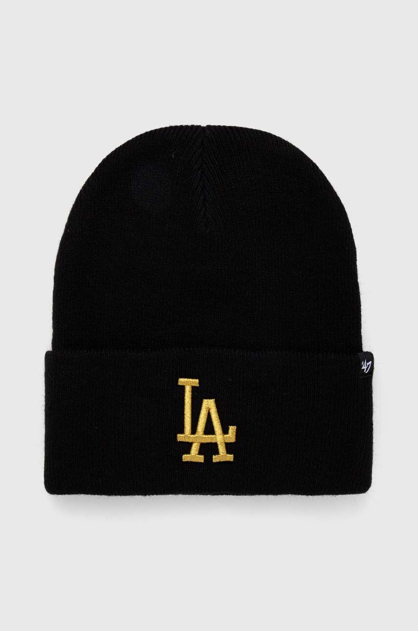 47brand caciula MLB Los Angeles Dodgers culoarea negru, din tricot gros 47brand caciula MLB Los Angeles Dodgers culoarea negru, din tricot gros