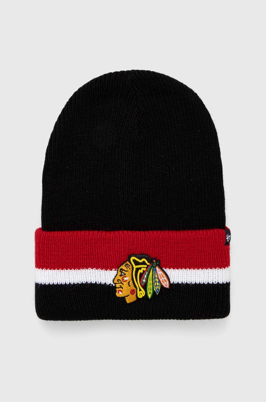 47brand caciula NHL Chicago Blackhawks culoarea negru, din tesatura neteda 47brand caciula NHL Chicago Blackhawks culoarea negru, din tesatura neteda
